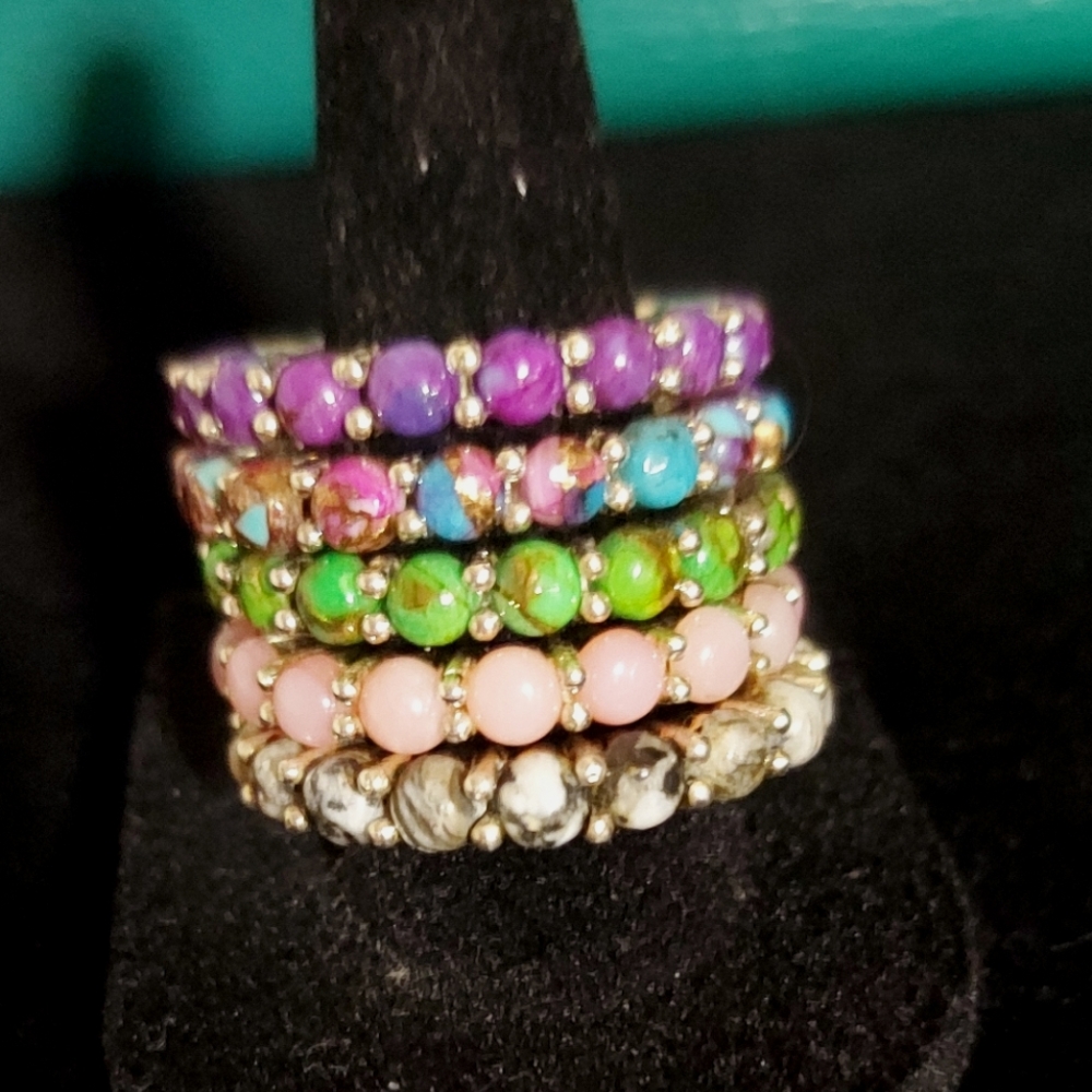 Sterling Silver Stackable Stone Eternity Bands Si… - image 1